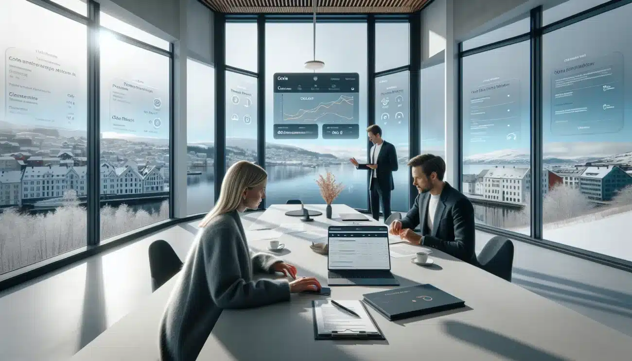 Norwegian professionals negotiate using ai dashboards and e signature in a hybrid meeting