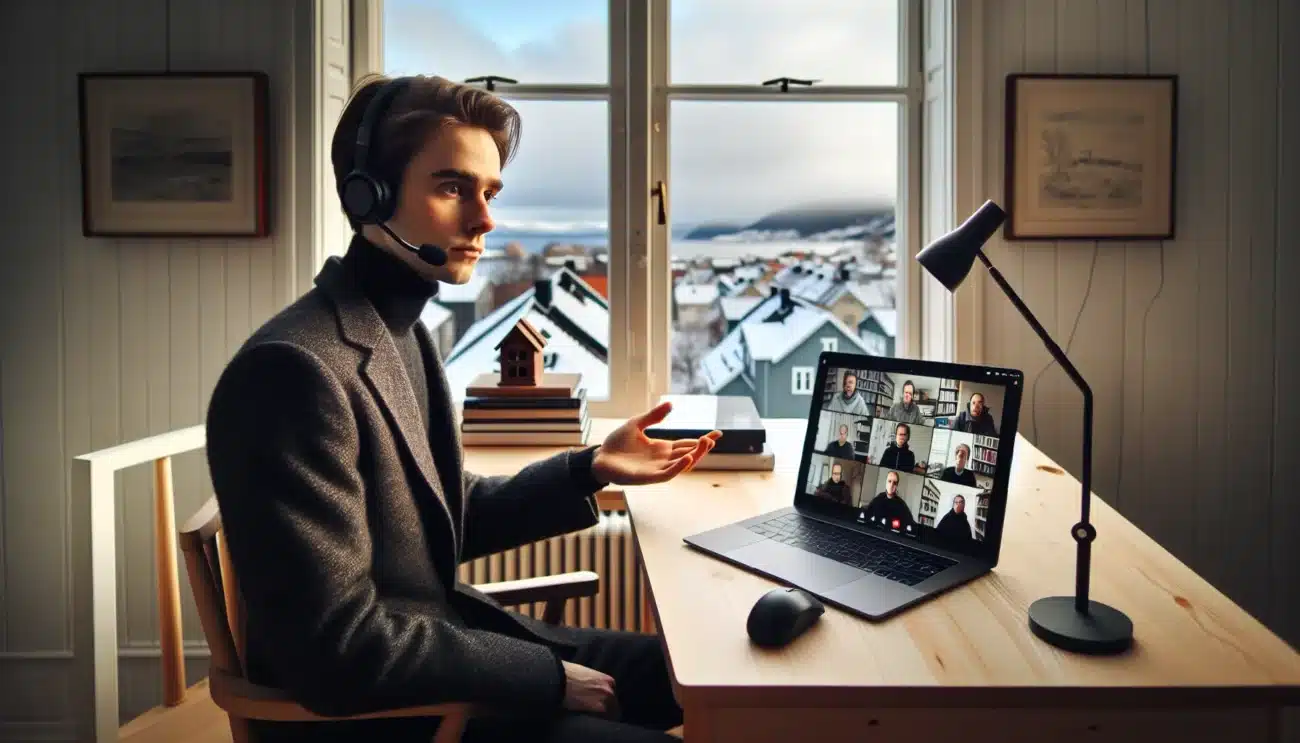 Professional on video call negotiating with shared agenda and e signature