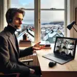 Professional on video call negotiating with shared agenda and e signature