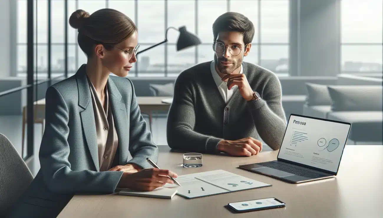 Employee negotiating flexible hours and home office with manager in modern norwegian office