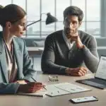 Employee negotiating flexible hours and home office with manager in modern norwegian office