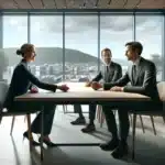 Norwegian business partners shaking hands over a signed long term growth agreement