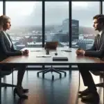 To norwegian professionals forhandler med apent kroppssprak i et moderne m terom