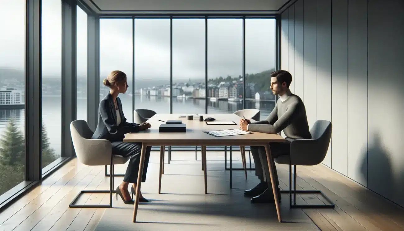 To norwegian professionals in calm focused negotiation in a modern oslo office